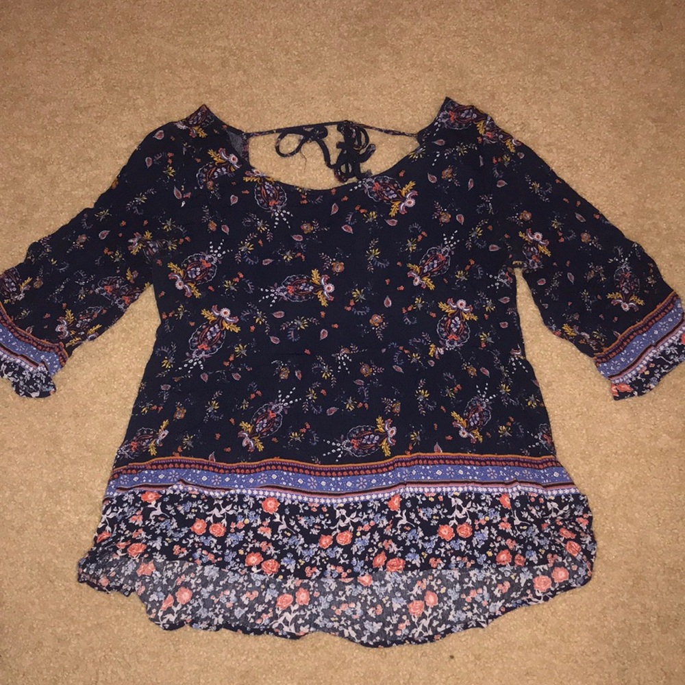 Navy blue, open back blouse, size M